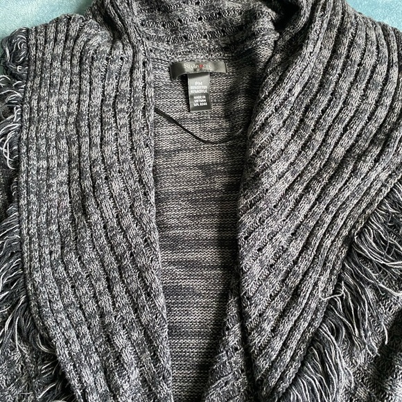 Style & Co Gray Fringe Open Front Cardigan Sweater Size PM - Picture 6 of 7